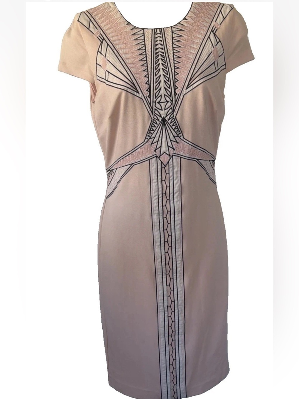 Bebe Pink Blush Bodycon Short Sleeve Dress Geometric Design Size S